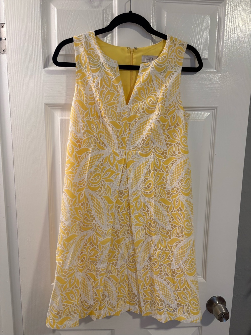 LOFT Yellow Mini Dress with White Lace Overlay